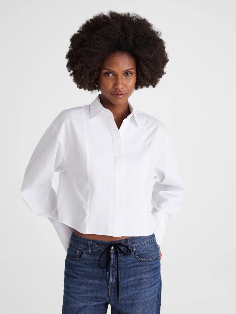Madewell Straight-Hem Cotton Cropped Boxy Fit Button Up Shirt White Size XS NWT